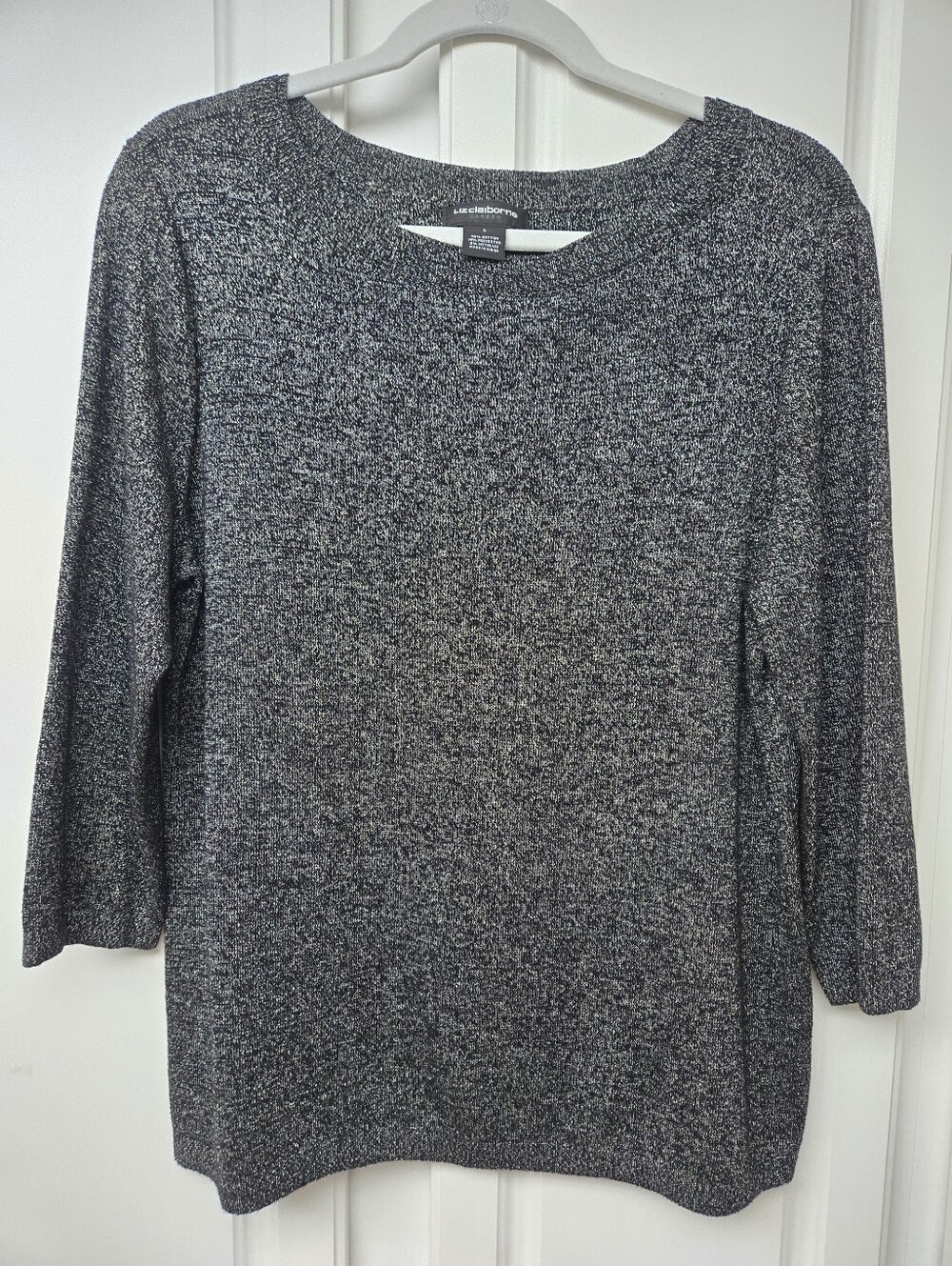 Liz Claiborne Career Black Gold Metallic Marled Crew Neck Sweater L LN